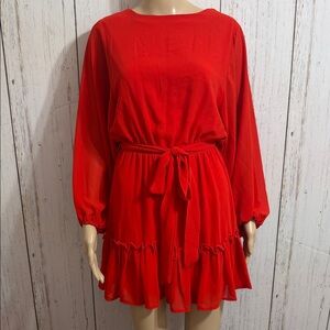 Flying Tomato Vibrant Red Long Sleeve Dress
